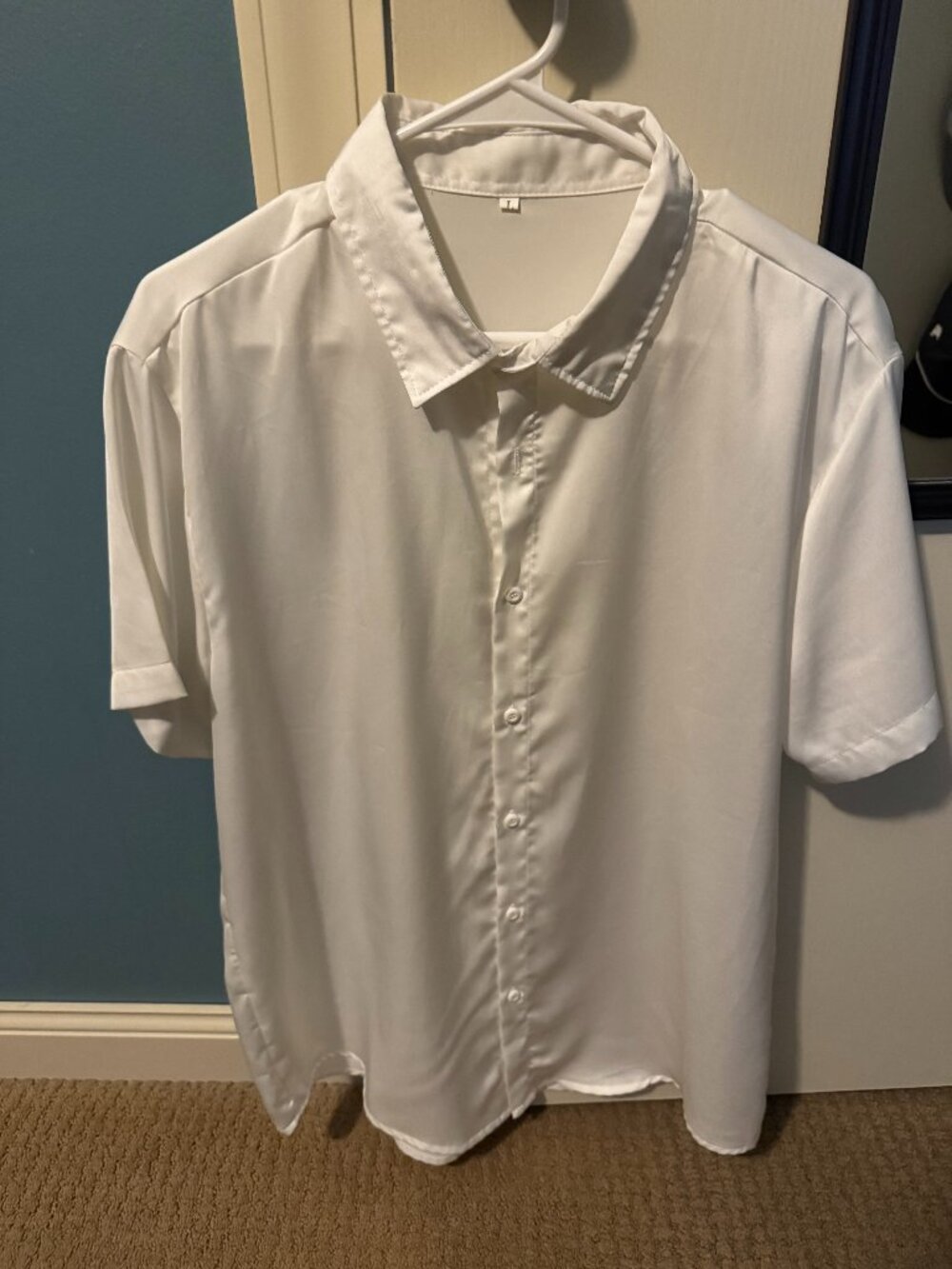 Shein Silky White Short Sleeve Button-Up T-Shirt Large